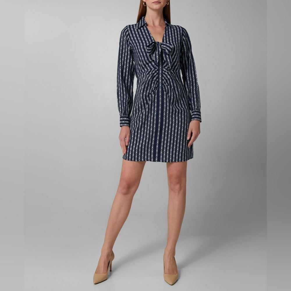 MICHAEL Michael Kors Navy and White Tie-Front Mini Dress